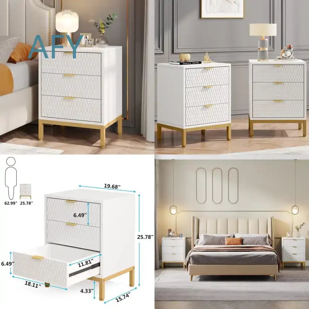 High Quality Modern Nightstand for Bedroom 25.8 Inch Tall Bedside Table with 3 Drawers Contemporary End Side Table with