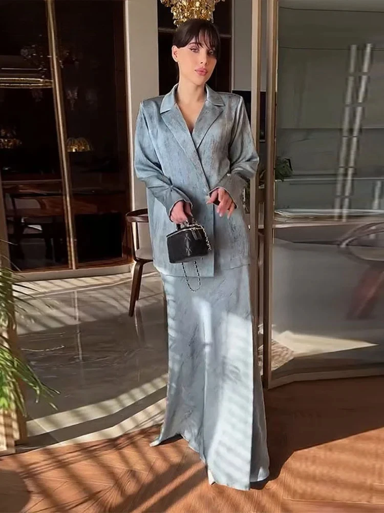 

Fashion Women's Single-Button Blazer Skirts Suit Long Sleeve Turn-Down Collar Loose Lady Sets 2025 2 Pieces Set Women Outfits