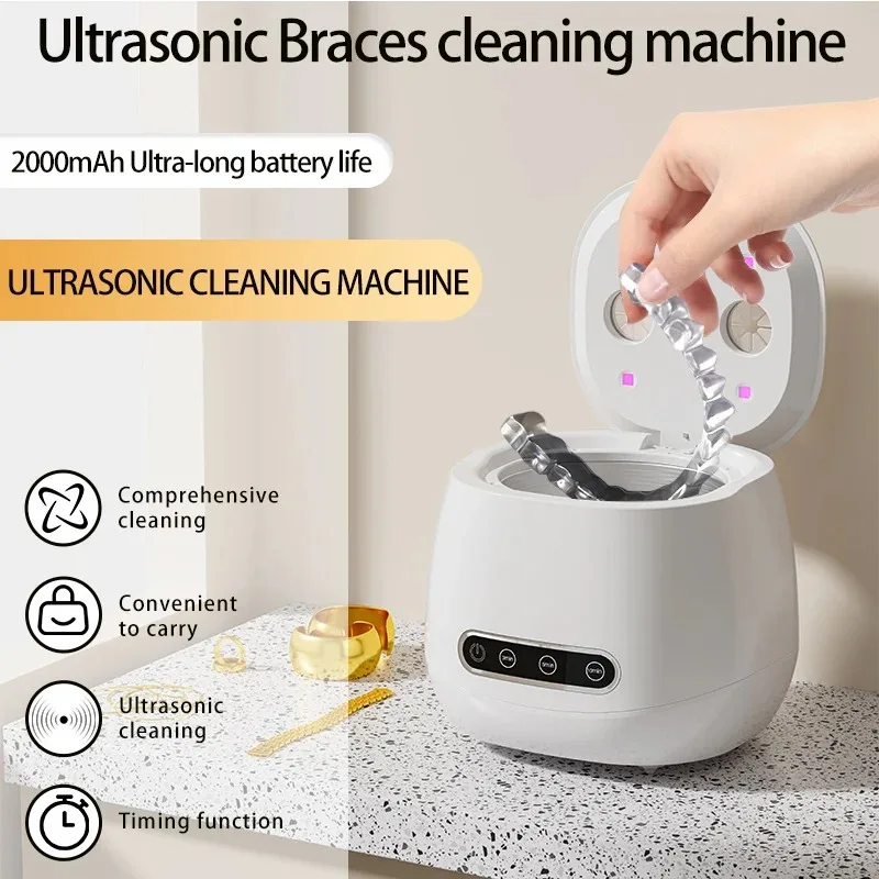Limpiador ultrasónico automático para dentaduras postizas, máquina de limpieza profunda USB para joyería, correa de reloj, cepillo de maquillaje, accesorio para el cuidado Dental, 48KHZ