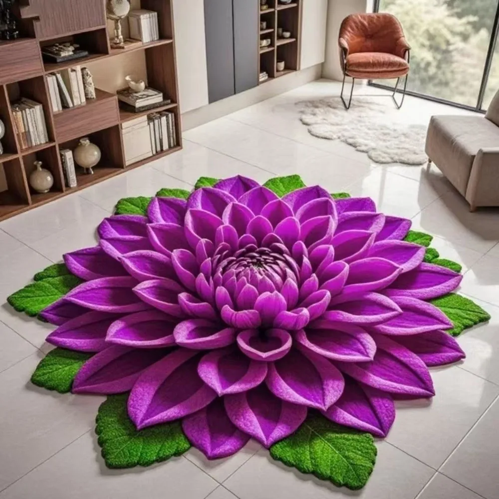 Special-shaped 3D Flower Carpet Non-slip Absorbent Bathroom Floor Mat Dirt-resistant Crystal Velvet Peony Floor Mat