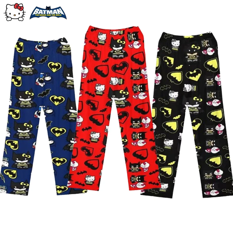 New cartoon Hello Kitty Spider-Man Batman thin loose printed pajamas trousers for men and women cartoon home casual wear