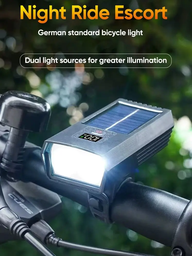 AliExpress cycle zone Solar Charging LED Bicycle Front Light MTB Road Bicycle Digital Display Headlight Type-C Rechargeable Lamp Cycling Accessories