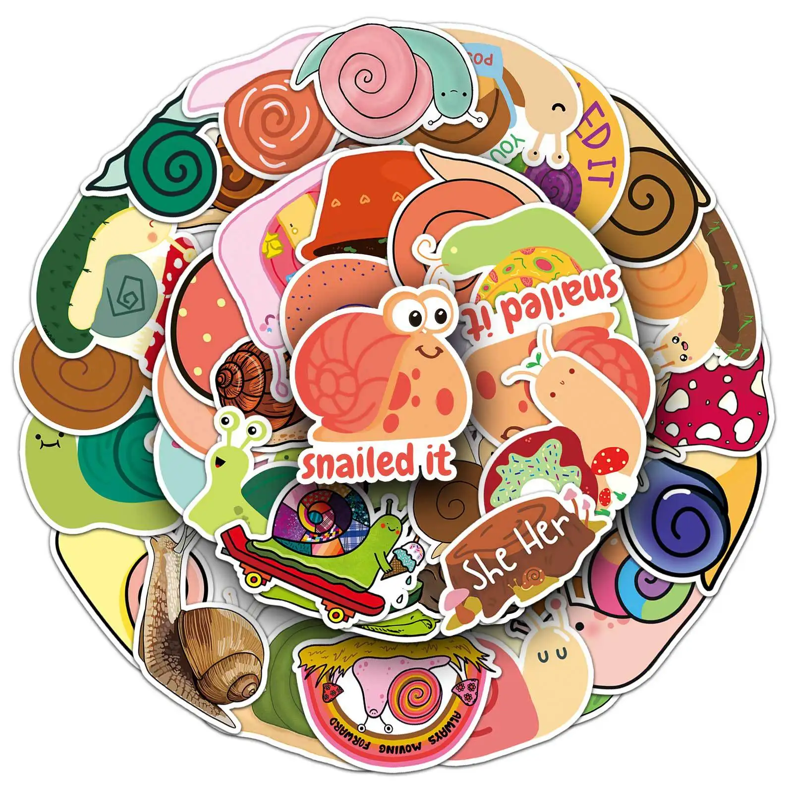 50 Stück Schnecken-Cartoon-Aufkleber für Laptops, Handys, Skateboards, Gepäck, verschiedene lustige Aufkleber für Geschenke, Partygeschenke.