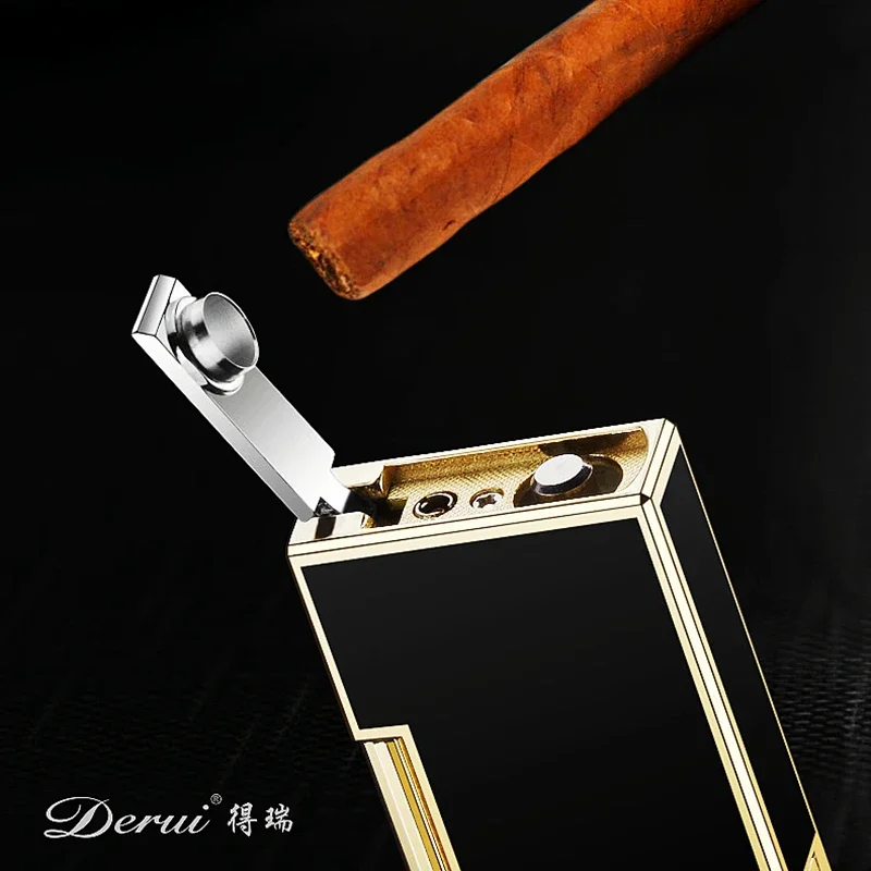 Derui  Windproof  Gas Inflated Lighter Jet PING Bright Sound Pipe Cigar Torch Lighter Compact Butane Flint Lighter Men Gift