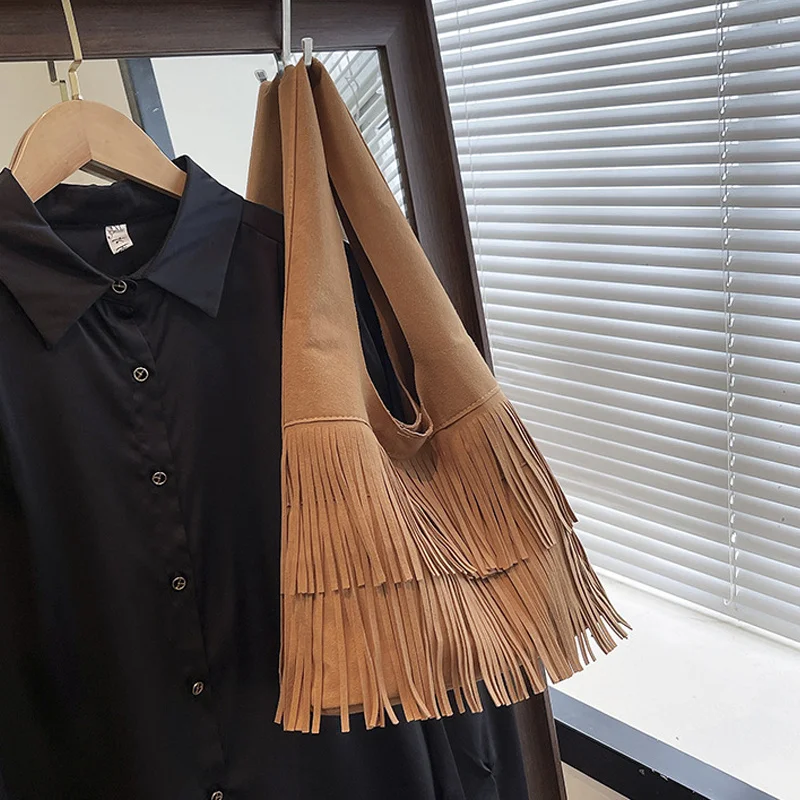 Wildleder-Quasten-Umhängetaschen aus hochwertigem Kunstleder, modische, geräumige, luxuriöse und beliebte Damen-Handtaschen, lässig, neu – Detail 36