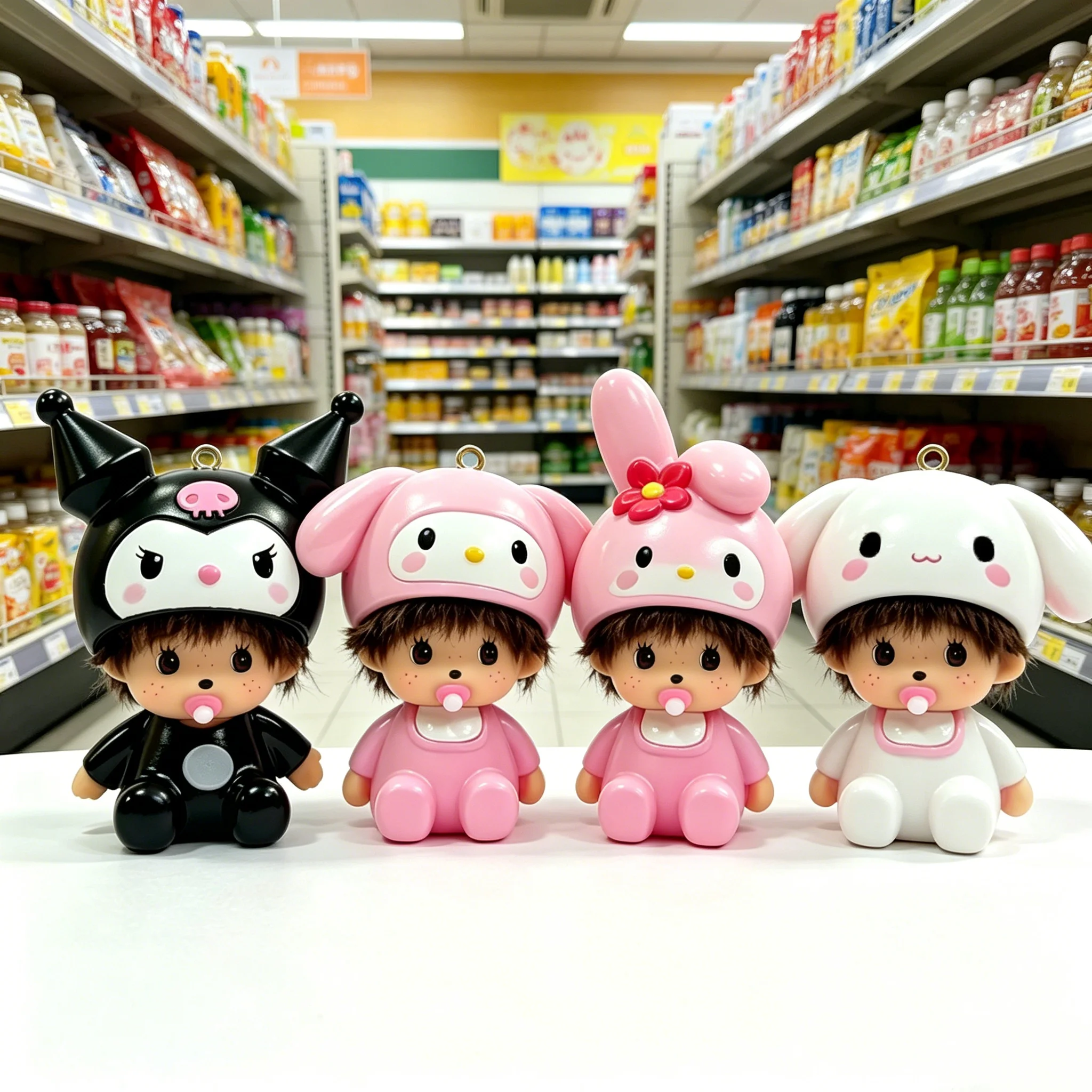 NEW Cute Kuromi Melody Hello Kitty Monchhichi Doll Keychain TPR Material, Cartoon Pendant Bag Charm Lovely Gift for Girls view 6