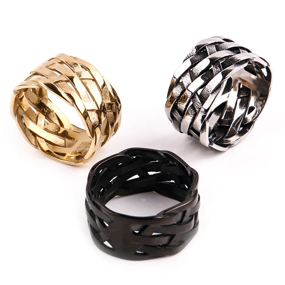 New Japanese And Korean Men\'s And Women\'s Popular Jewelry Titanium Steel Ring Braided Punk Style Rings