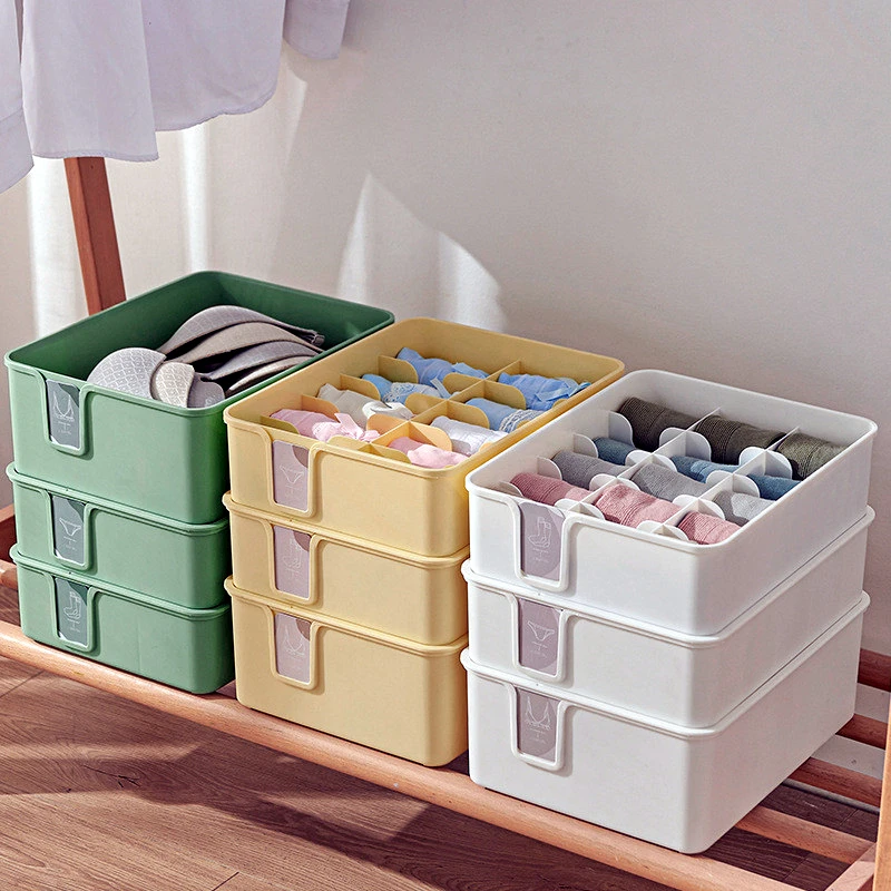 1/10/15 Grid Plastic Underwear Storage Box with Dust-Proof Lid Socks Bra Closet Drawer Organizer Container for Wardrobe Bedroom