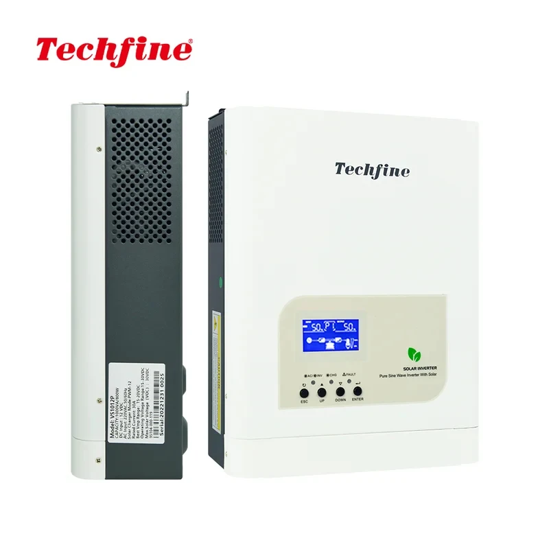 Inversor de Energía Solar Techfine de Onda Sinusoidal Pura, 12V/24V DC a 220V AC, Fuera de la Red, Baja Frecuencia, UPS Doméstico Todo en Uno, con Cargador MPPT