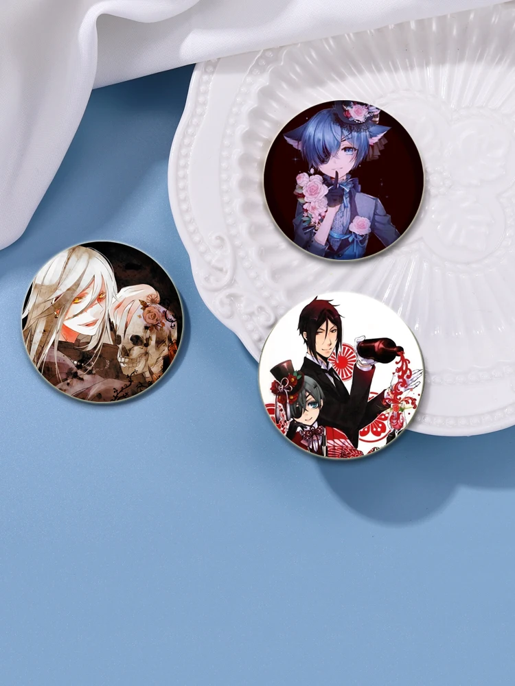 32/44/58MM Anime Black Butler Handmade Brooch Badge Accessories DIY Craft for Clothes Backpack Snap-in Button Pins Fans Gift