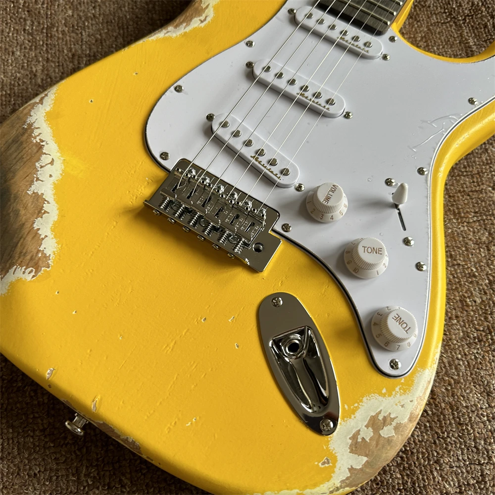 in stock aged handed relics old yellow electric guitar rosewood fretboard chrome hardware maple neck guitarra shipping quickly