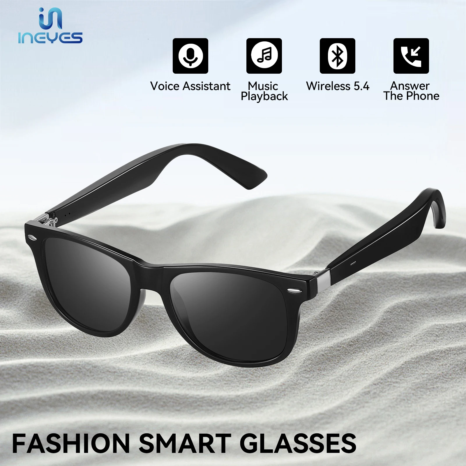 

INEYES 2025 Smart Glasses Bluetooth Call Sports Sunglasses Built-in Mic & Speakers Voice Assistant UV Protection Audio Sun Glass