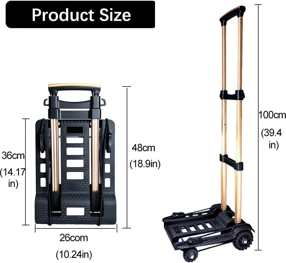 Carrello a mano pieghevole carrello portabagagli compatto portatile Heavy Duty 4 ruote maniglia regolabile per costruzione solida