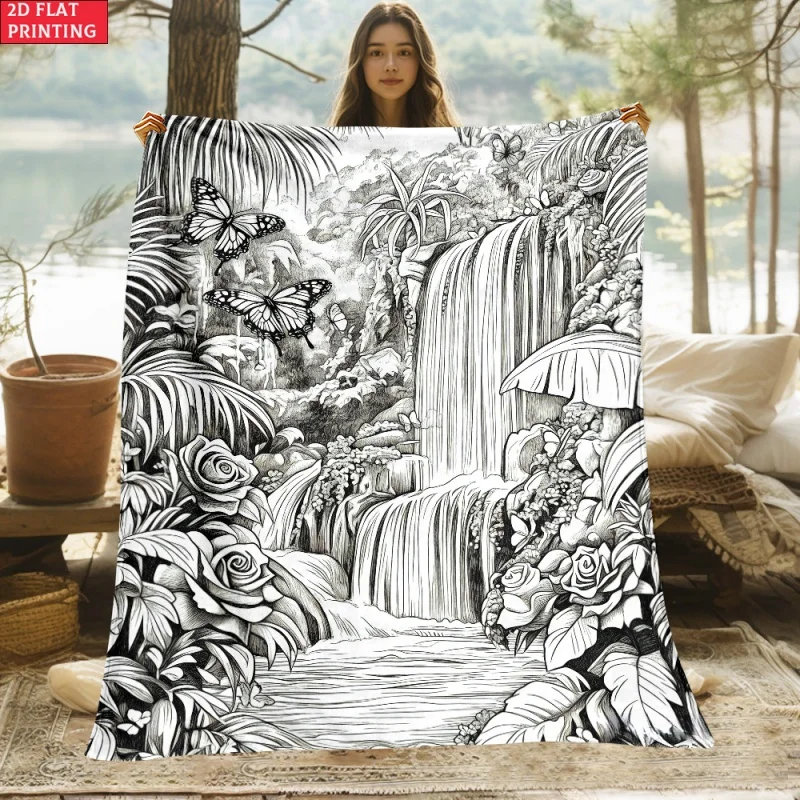 Newest Blanket Happy Campers RV Forest Print Flannel Blanket Camping Theme Soft Warm Travel Sofa Throw Blanket