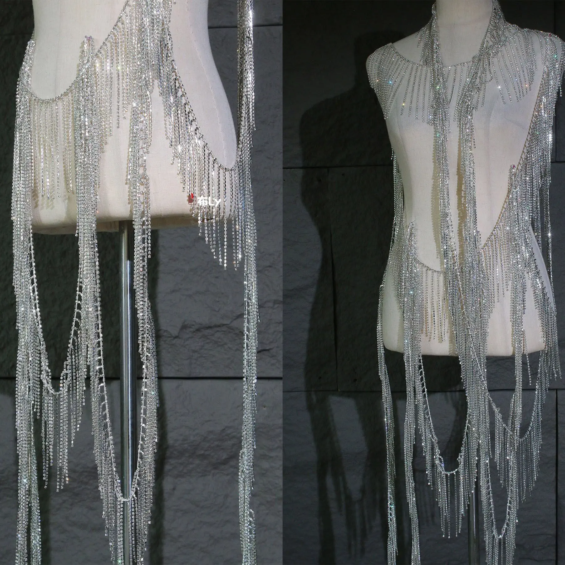 Crystal flash fringed rhinestone chain performance clothes pendant material wedding dress decoration design accessories