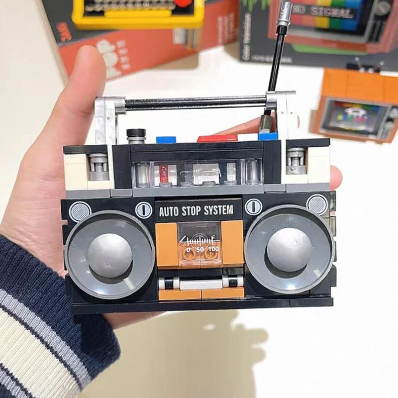 JAKI-DIY Mini Blocks Bricks Building Toy para Crianças, Retro Boombox, Cassette Radio, Music Tape Player, Modelo de Máquina, Sem Caixa, 8215