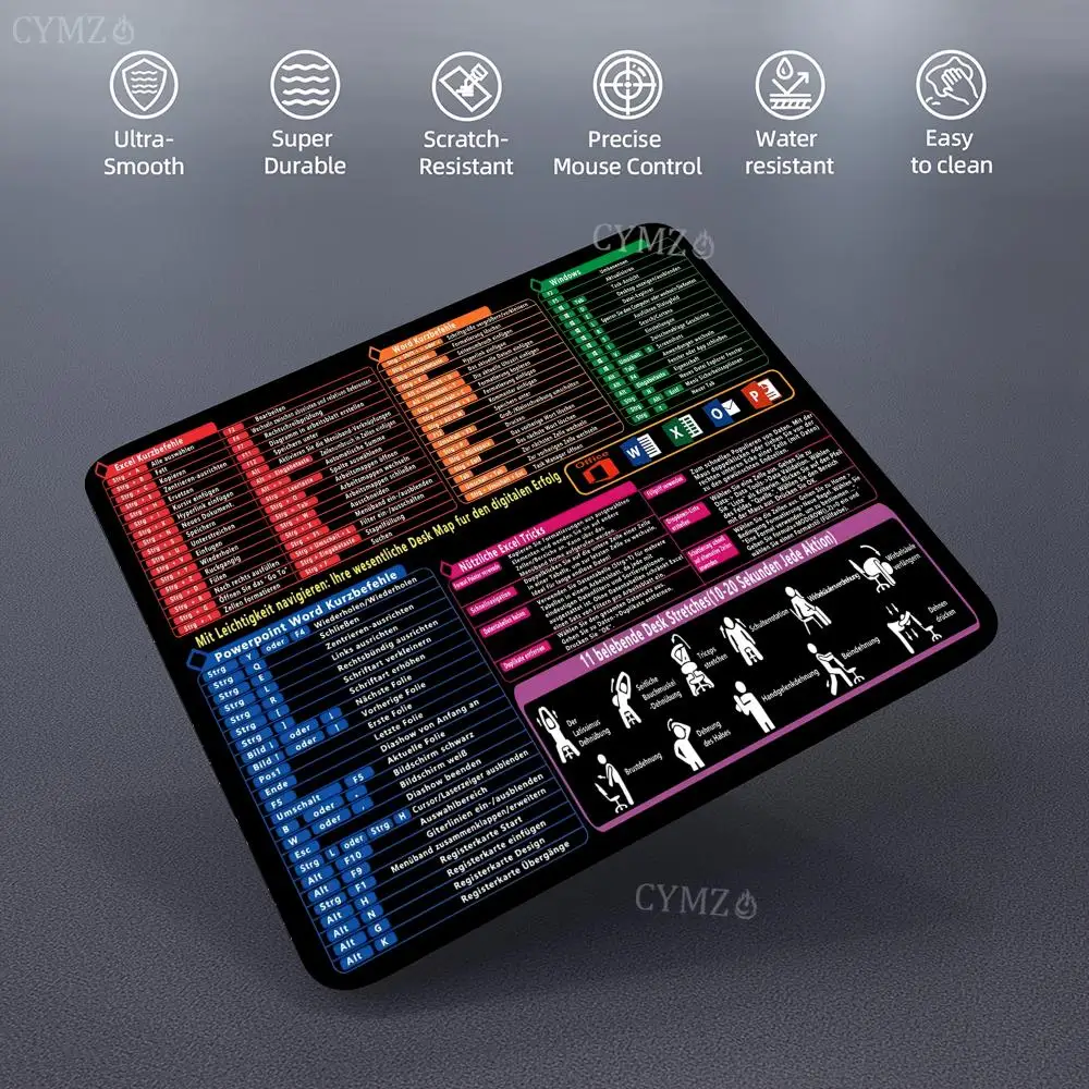 حصيرة مكتب Excel الألمانية، لعبة لوحة الماوس الصغيرة، حصيرة مكتب لوحة المفاتيح والماوس، مفاتيح اختصار Excel للوحة الكمبيوتر #3