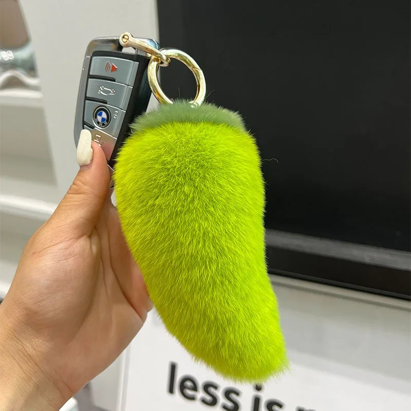 Creativity Hot Sale Cute Rex Rabbit Fur Chili Pepper Car Keychain Girl Bag Pendant Keychain Mother'S Day Good Gift