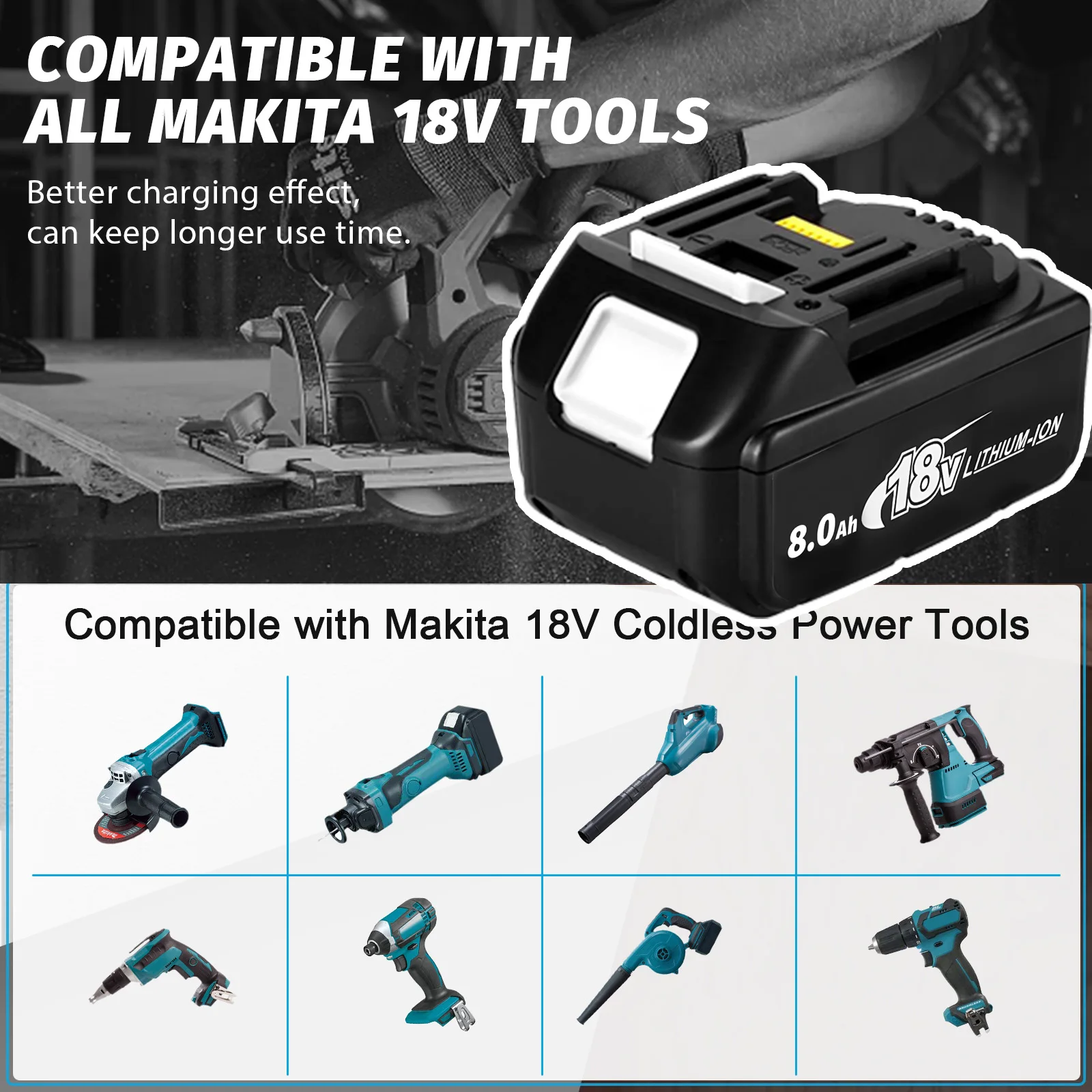 Batterie de remplacement pour outil électrique Makita, 18V, 8,0 Ah, nouvelle batterie au lithium, compatible avec les outils électriques sans froid Makita, 2 pièces