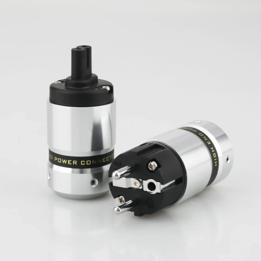Audiocrast Rhodium Plated Schuko EU Male Plug IEC C7 Female Socket HIFI Figure 8 DIY Power Connector Audio Amplifier