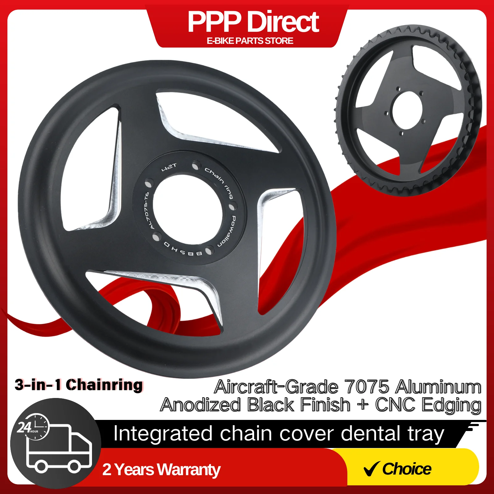 

EBike Offset Chainring for Bafang BBS Serial Mid-Drive Motor Kit, Integrated Chainwheel with Guard for ebike Conversion Kit.