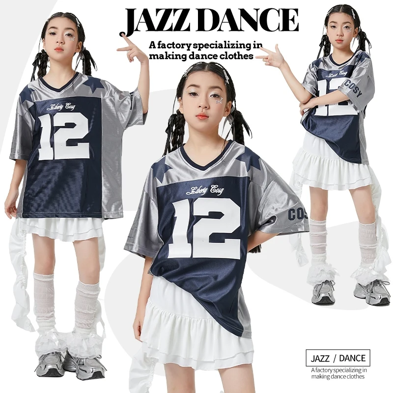 

2025 New Retro V-Neck Sport Loose Outfits Jazz Dance Costumes For Girls Group Children Ballroom Hip Hop Dance Clothes DQS19125
