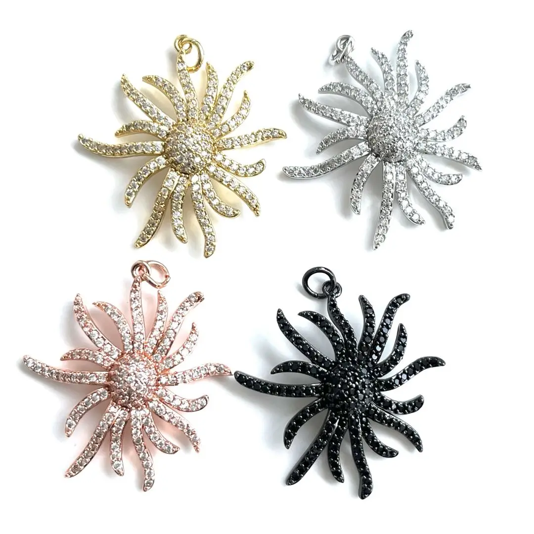 5Pcs Zirconia Pave Sun Pendant  For Jewelry Making Accessories