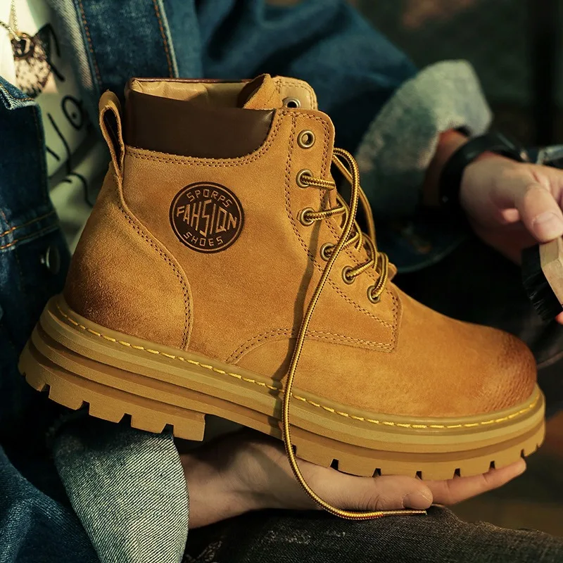 Men's Winter Fleece Lined Boots High‑Top Retro Work Boots Thick Platform Non‑Slip Warm Ankle Boots For Men Outdoor Winter Shoes
