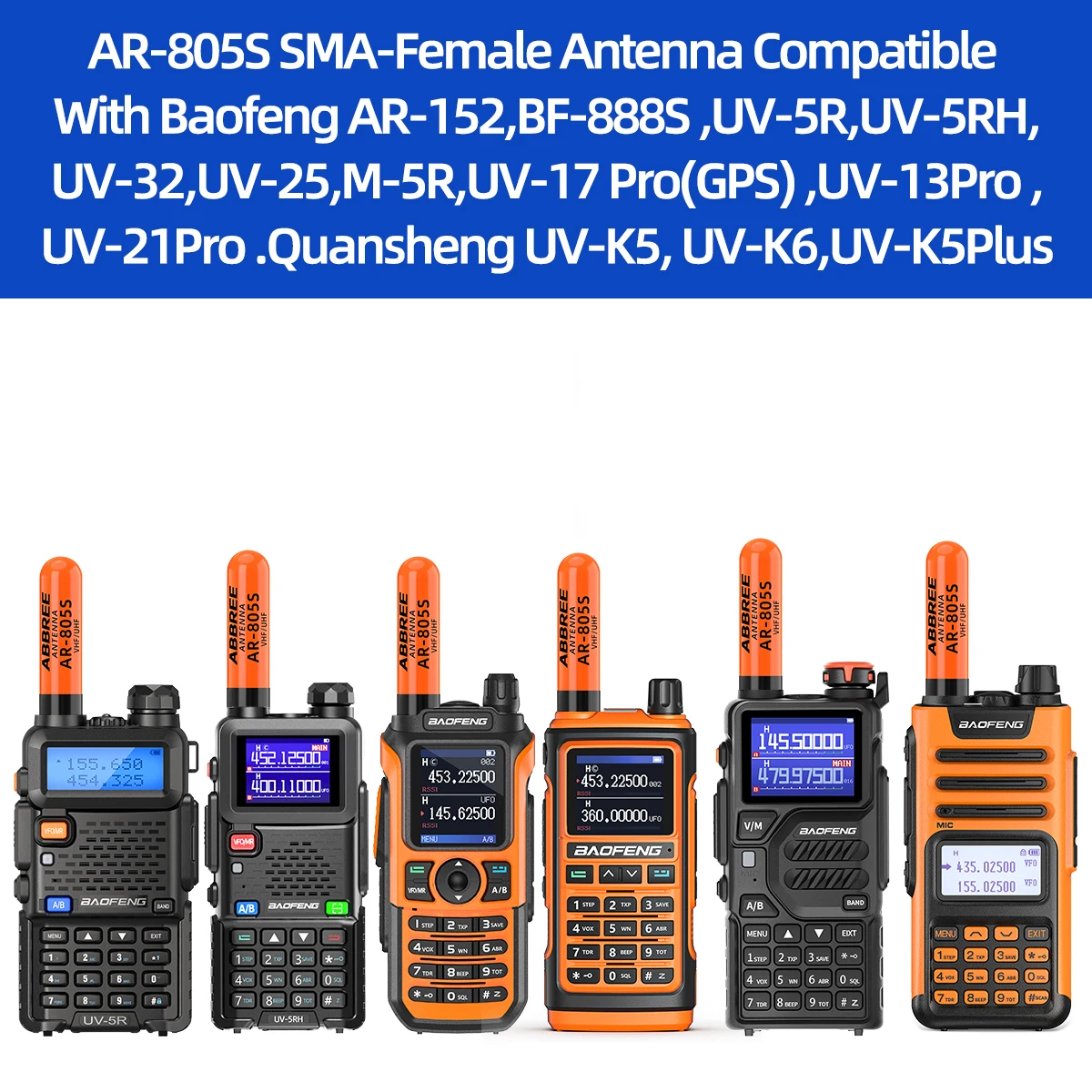 ABBREE AR-805S Mini Short Walkie Talkie Antenna Dual Band SMA-Female High Gain Antenna For Baofeng UV-5R Mini UV-32 Ham Radio view 6