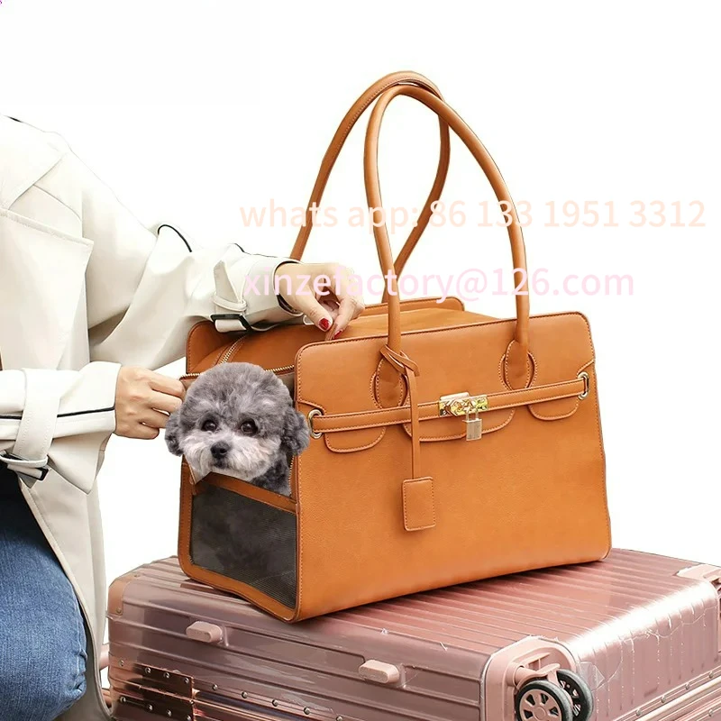 

Customizable New Luxury PU Leather Pet Carrier Bag Breathable Handbag For Puppy Cat Fashion Dog One-shoulder Bag Portable Pet Tr