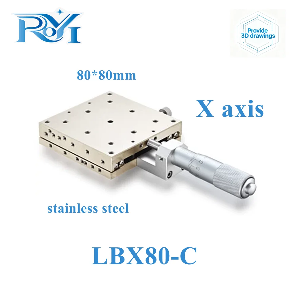X‑Axis 80mm Manual Linear Stage LBX80‑C/R/L Stainless Steel High‑Precision Displacement Platform Micro Adjustment Sliding Table