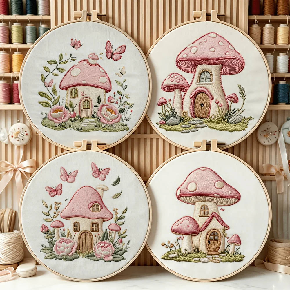 Embroidery Stitch Practice Kit For Adults Beginners Pre‑Printed Cloth Bamboo Hoop Thread Needles Hand‑Stitching Learning Craft