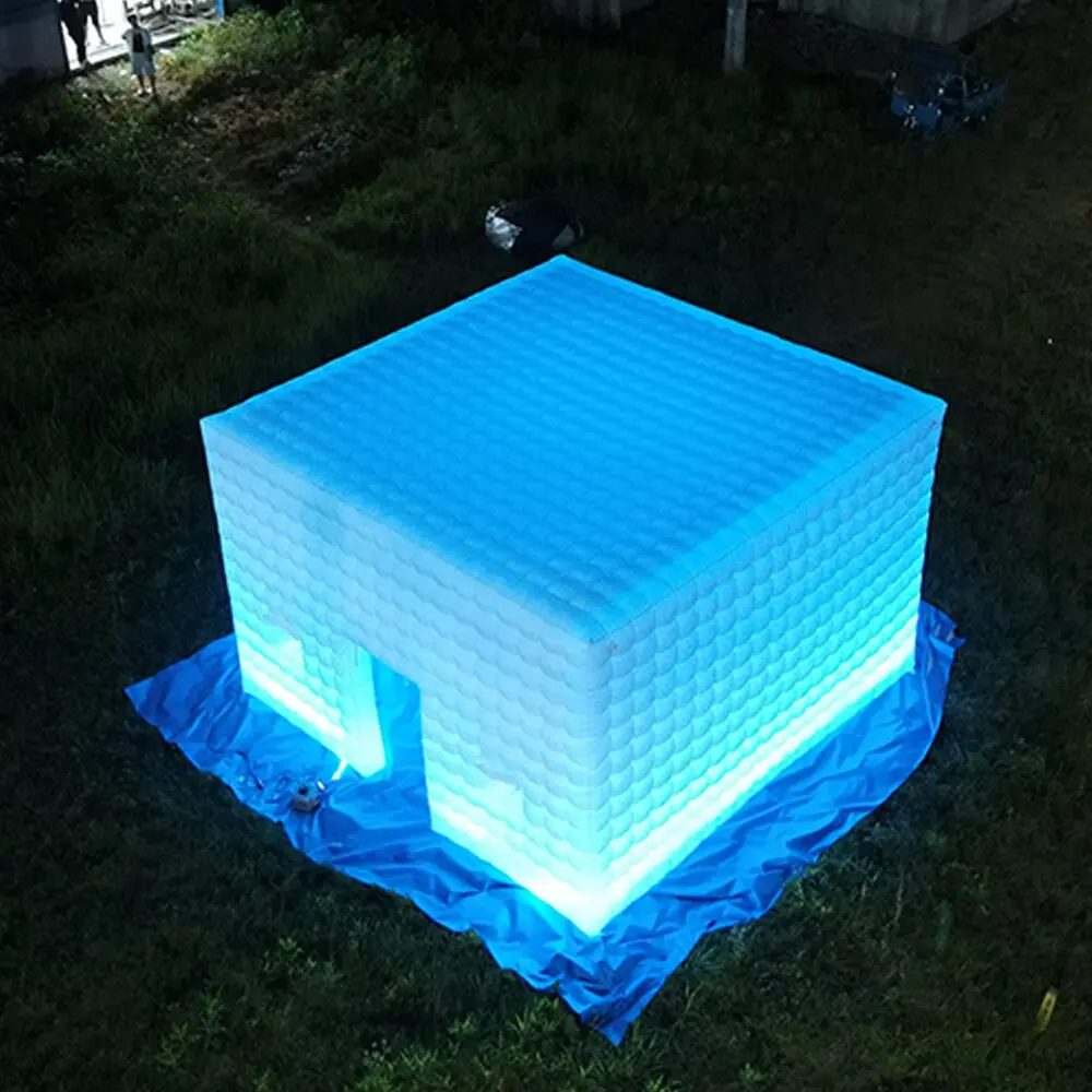 Outdoor White LED Lighted Inflatable Tent With Doors For Wedding Party Giant  Cube Tent Inflatable Nightclub Tent With Blower