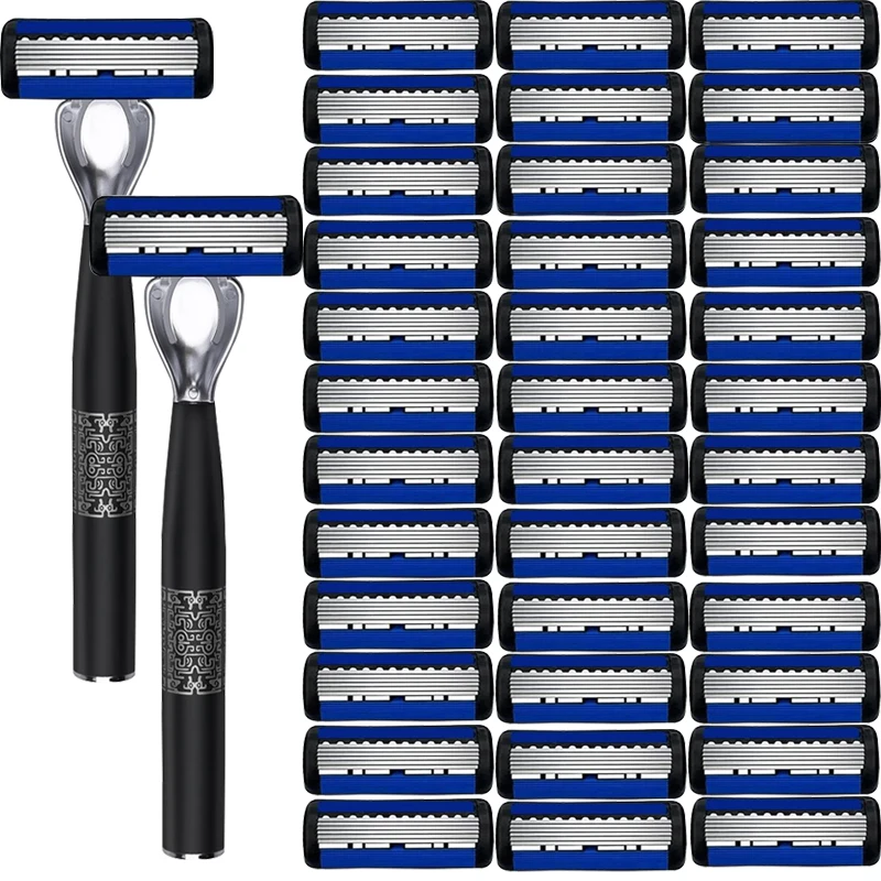 High Quality Men Safety Razor 6-Layer Stainless Steel Shaving Blades Manual Shaver Replacing Cutter Head