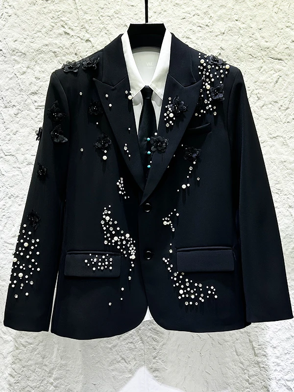 

New Heavy-Work Design Embroidered 3D Flower Men's Casual Suit Jacket Fashionable Luxury Lightweight Spring Season Streetwear