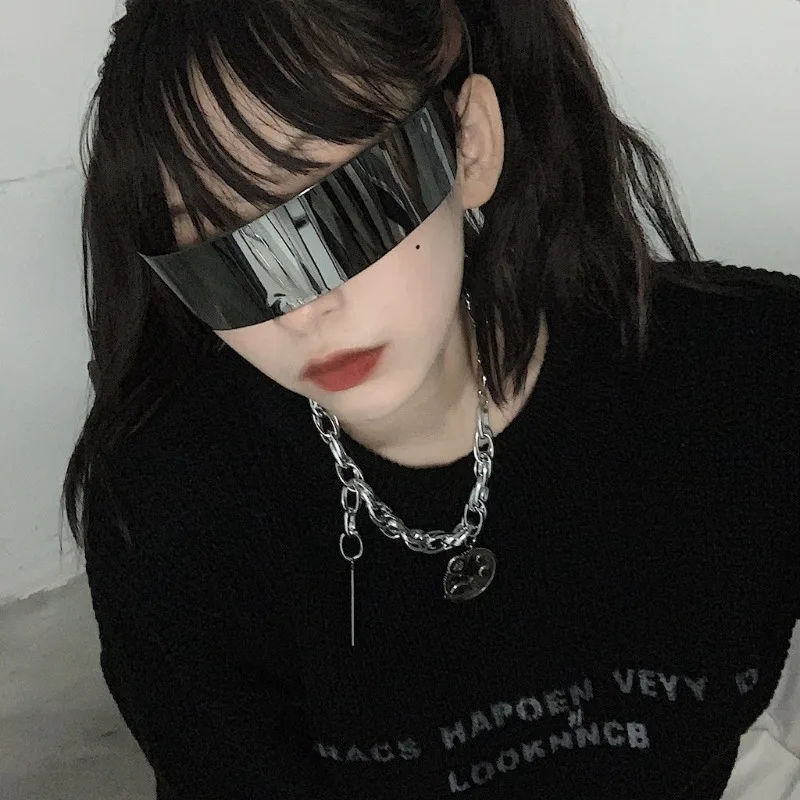 Futuristic Narrow Cyclops Visor Sunglasses Laser Eyeglasses UV400 Glasses Personality Mirrored Lens Costume Party Eyewear Prop