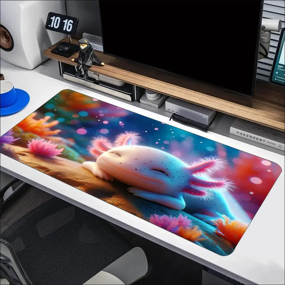 Dreamy Colorful Axolotl Large Gaming Mouse Pad XXL Extended Desk Mat Anti-Slip Rubber Bottom HD Vivid Print For Student Arena