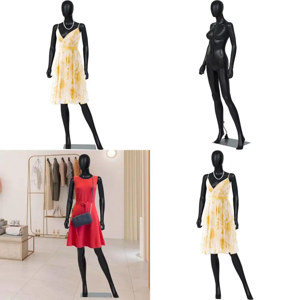 

70 Full-Body Female Mannequin with Adjustable Height, Metal Base, Black
