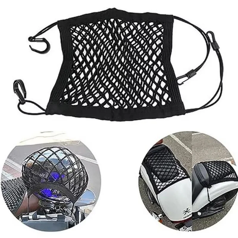 Motorcycle Cargo Net High Elastic Double Layer Motorcycle Net for Helmet Storage 10"X11" Bungee Cargo Net with Hooks Luggage Net image 2