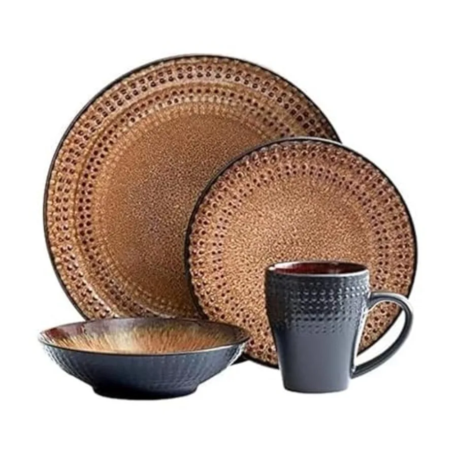 

Cambria 16Piece Stoneware Dinnerware Set Service for 4 Dark Brown