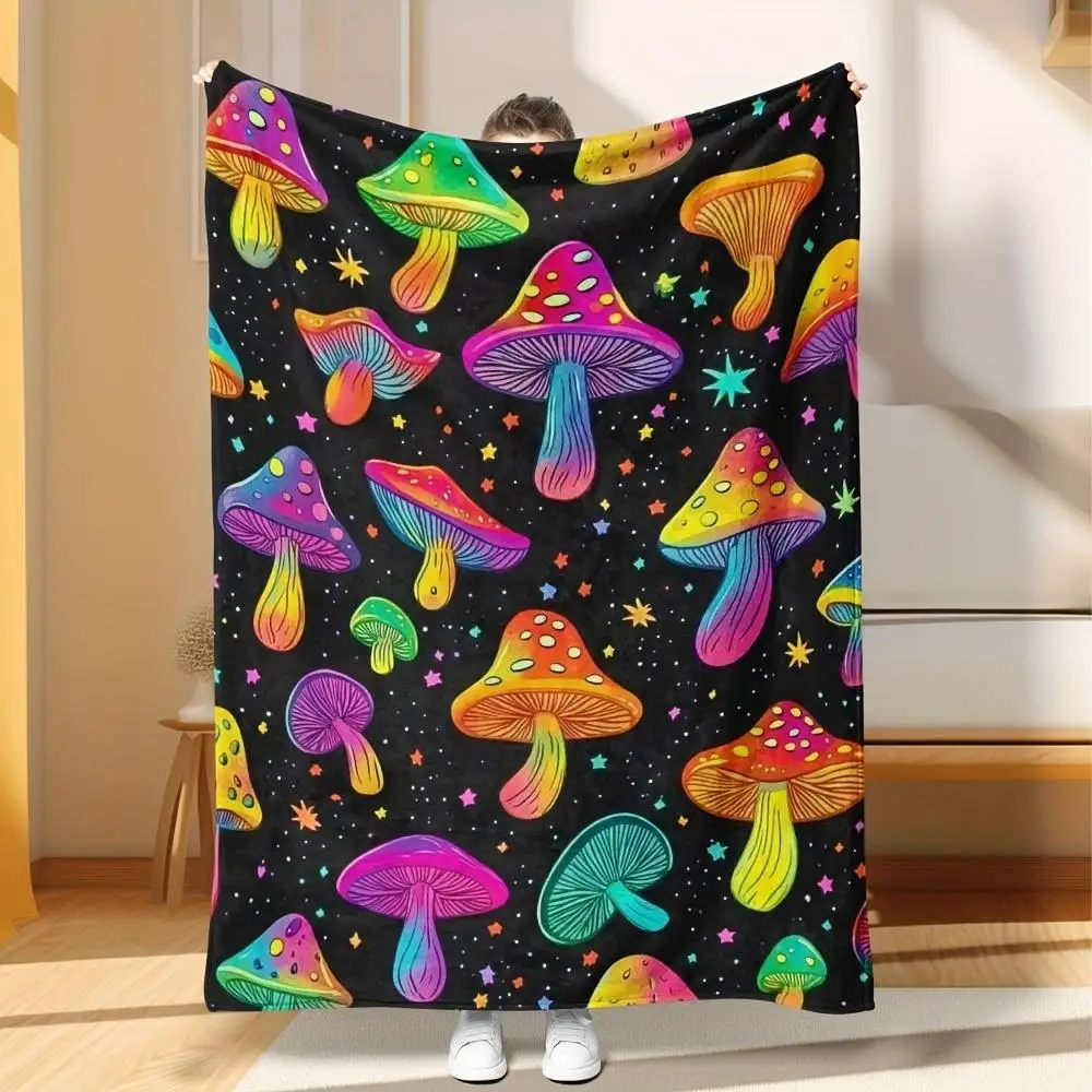 Fantasy-colored mushroom pattern Flannel printed blanket suitable for all seasons suitable living room office sofa and travel