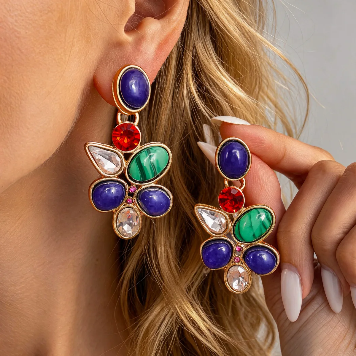 Silver needle with diamond water drop irregular stud earrings medieval retro style earrings niche design earrings women