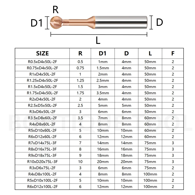 3D CNC Ball Milling Cutter T-shaped Arch R0.5-R10 Cutter Tool Lollipop End Milling Cutter Lengthen T Slot Milling Cutter