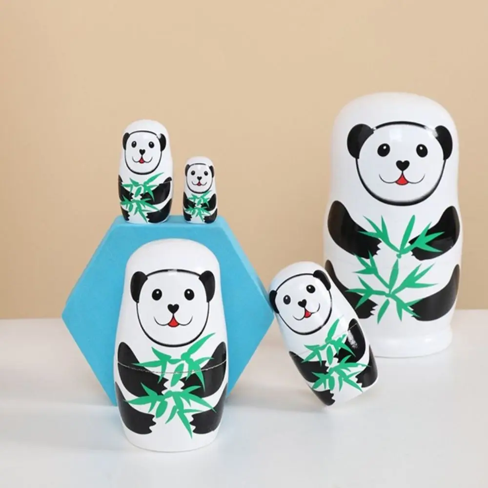 5Pcs/Set Animal Matryoshka Doll Girls Russian Doll Wooden Stacking Dolls Puppy Nesting Dolls Wood Craft Panda Matryoshka Doll