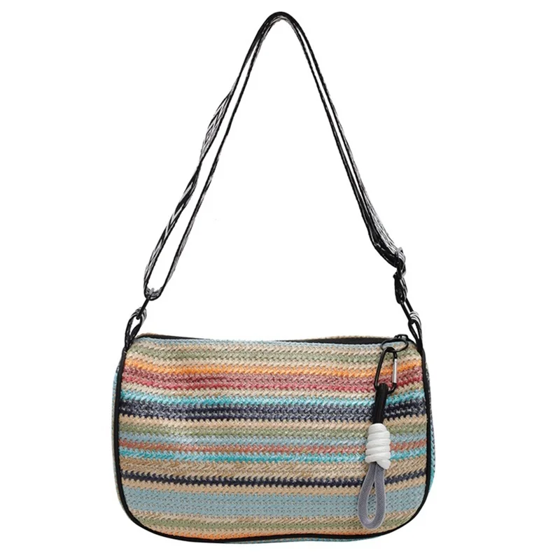 

Women Straw Crossbody Bag Lightweight Colorful Striped Shoulder Bag Handbag for Beach Vacation Travel Shopping