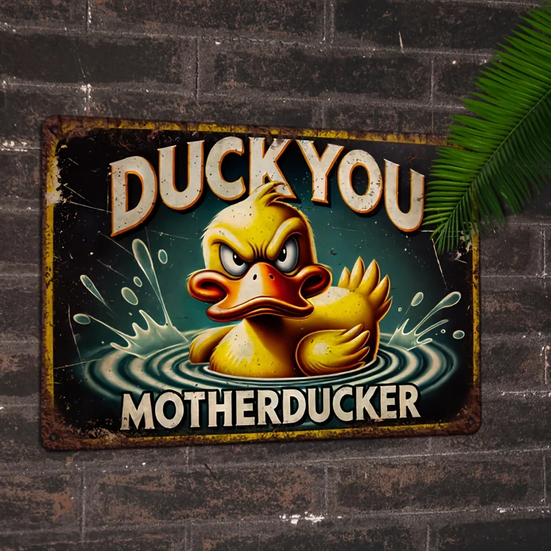 Vintage Eisen-Wandschild „Duck You, Mother Duck“ – Wetterbeständige Metalldekoration mit vorgebohrten Löchern, perfekt für Zuhause, Garage