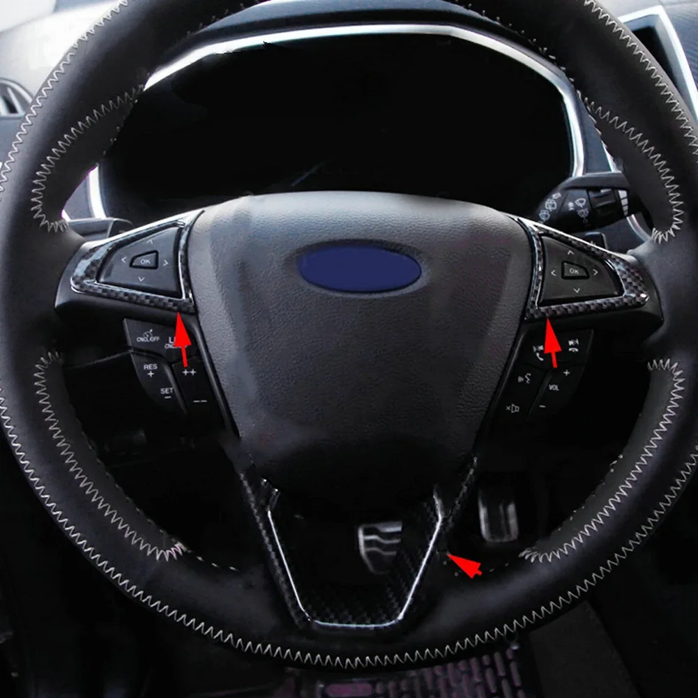 3pcs ABS Steering Wheel Cover Carbon Fiber Visual Texture Fit For Fusion For Mondeo For Edge 2013-2019 Front Vehicle Use