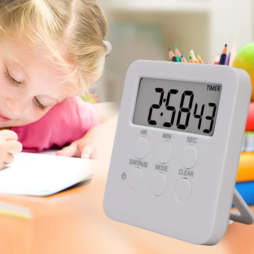 Small Multi-functional Timer 24H Memory Function Reminder Device White Magnetic Backing Alarm Clock for Baking