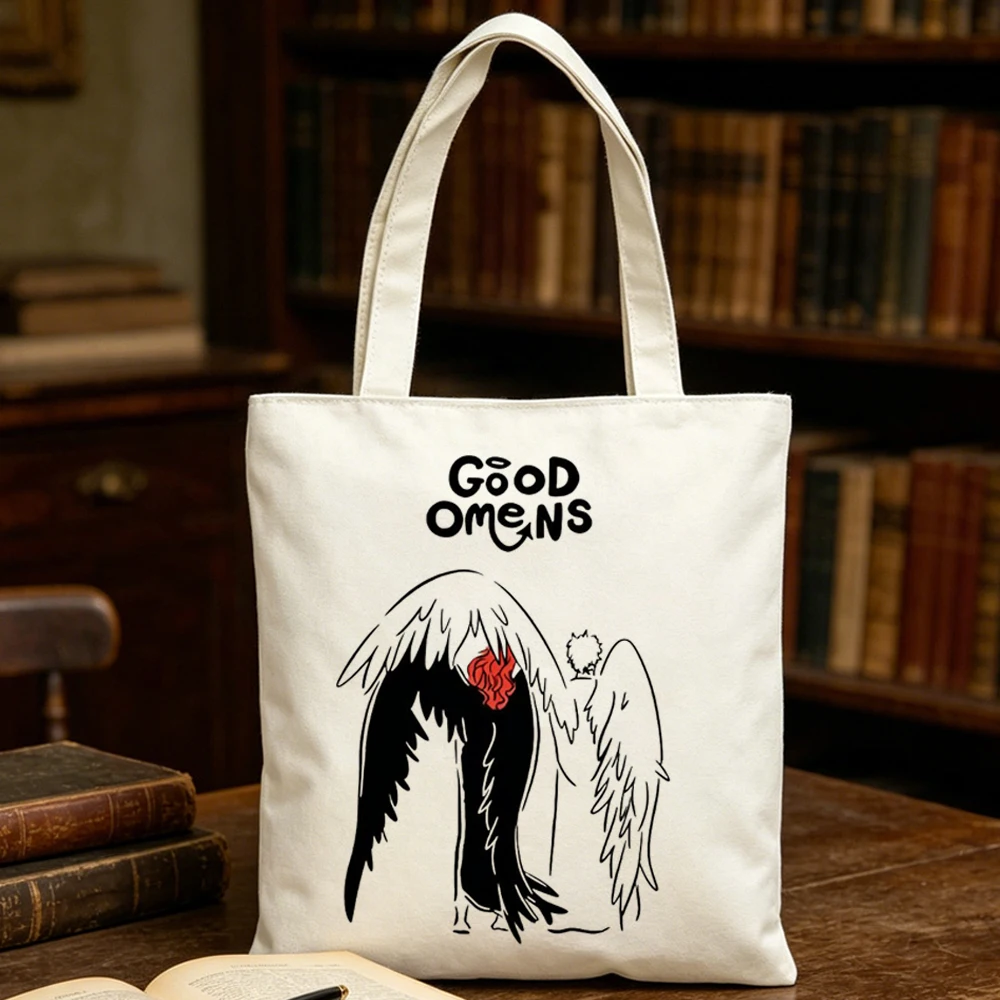 Good Omens tote bag bolsas de tela totebag canvas  torba na zakupy reusable femme