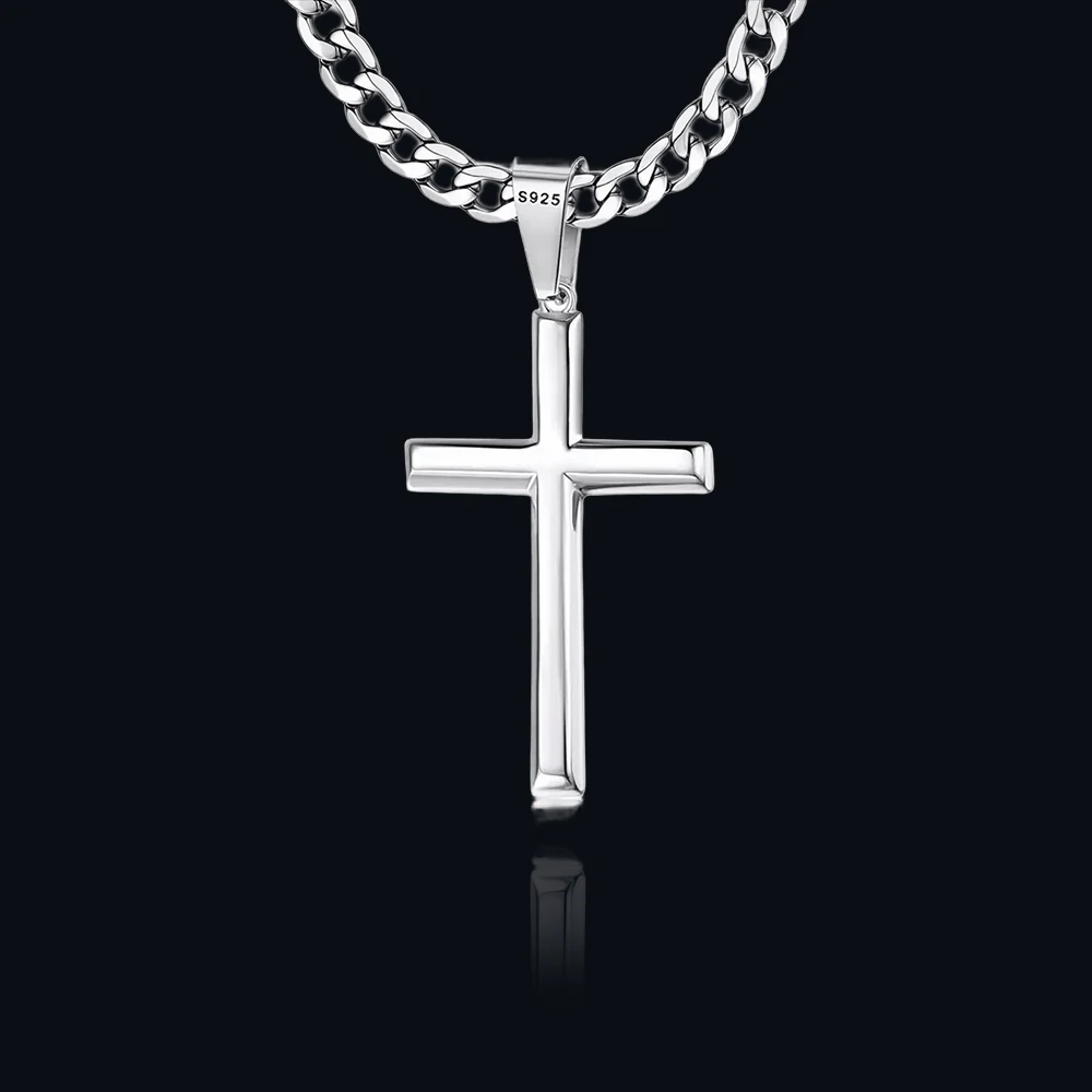 

925 Sterling Silver Cross Necklace for Men Women 5mm Stainless Steel Durable Cuban Crucifix Pendant Necklace Jewelry